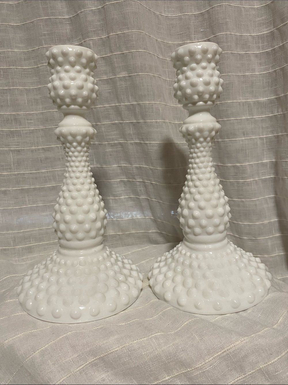 Fenton White Hobnail Milk Glass Candlesticks Pair of 2